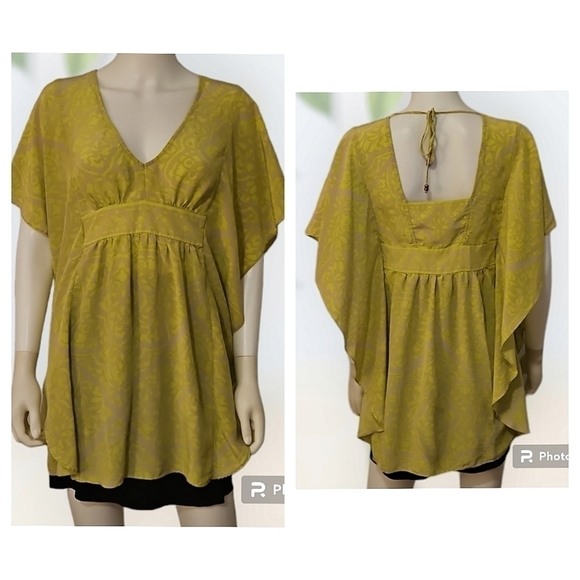 ALICE & TRIXIE Neon Damask Cascade Sleeve Boho Silk Tunic Festival Blouse - Picture 1 of 11